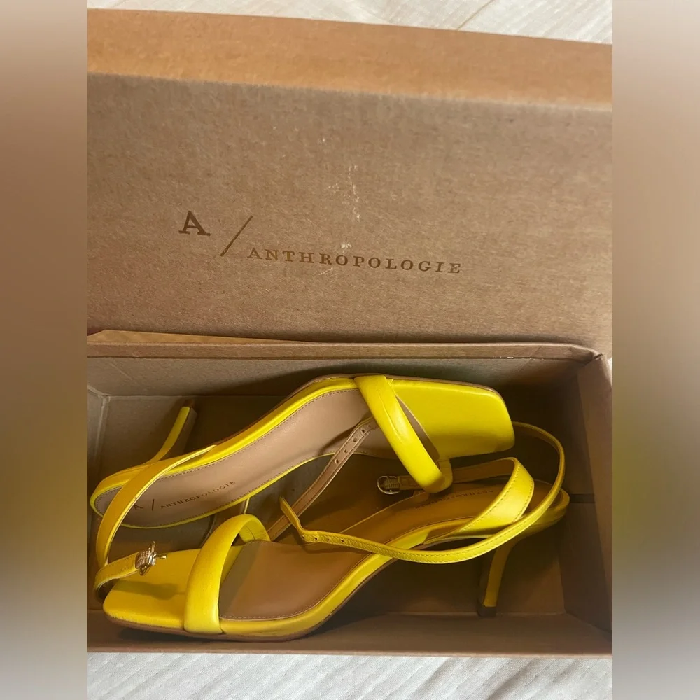 Anthropologie Yellow Heels Sandals - Picture 4 of 12